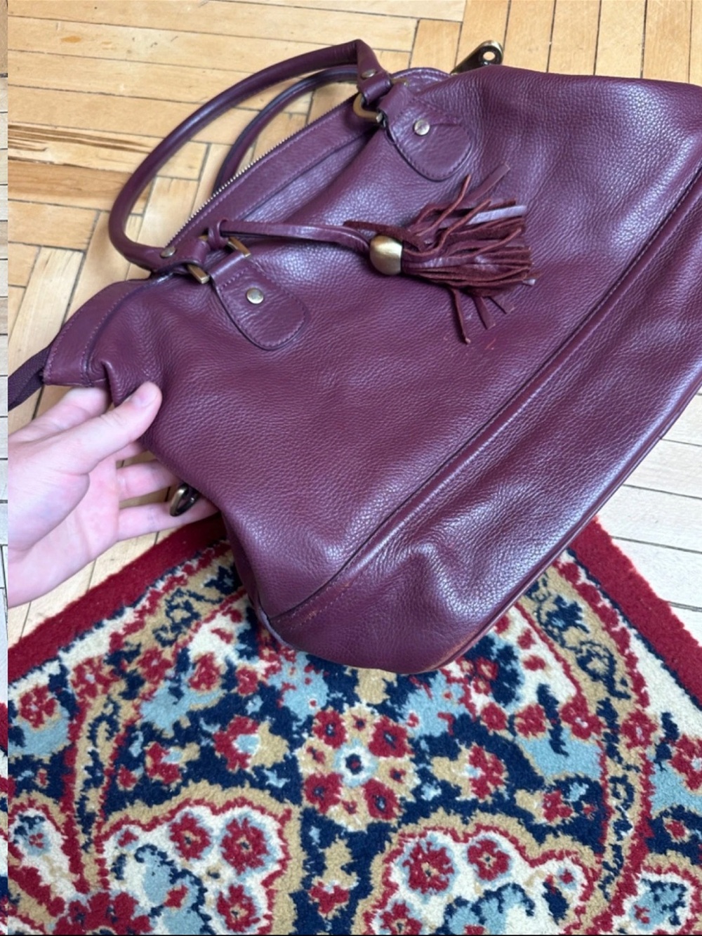 Mulberry Purple Leather Tote with Tassel - Picture 2 of 13